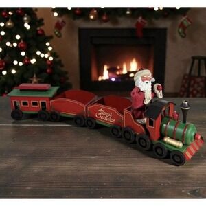 Vintage Hand Crafted Wooden Christmas Train With Santa Clause & Original Box